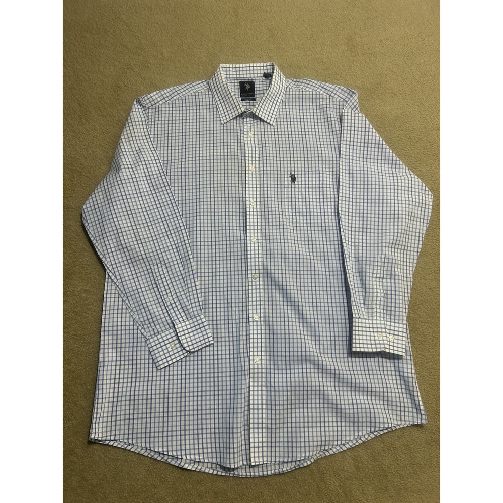 US Polo Assn Shirt 2XLT Tall Blue Plaid Chest Logo Button Up Long Sleeve Mens
